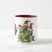 Fünf Weihnachtsfrosche mit Weihnachtsmannmütze Tasse (Zentrum)