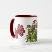 Fünf Weihnachtsfrosche mit Weihnachtsmannmütze Tasse (Vorderseite Links)