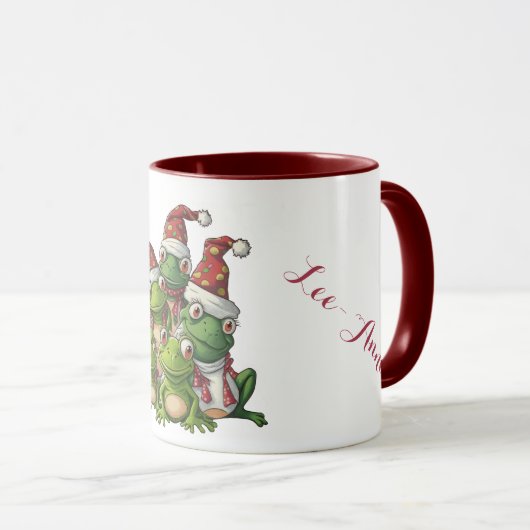 Fünf Weihnachtsfrosche mit Weihnachtsmannmütze Tasse (VorderseiteRechts)