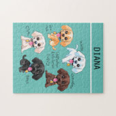 Fünf Welpen Puzzle mit personalisiertem Namen. (Horizontal)