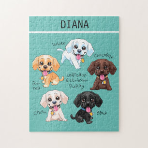 Fünf Welpen Puzzle mit personalisiertem Namen.
