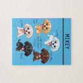 Fünf Welpen Puzzle mit personalisiertem Namen. (Horizontal)