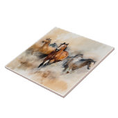 „Fünf wilde Mustangs“ staubige westliche Aquarellm Fliese (Seite)