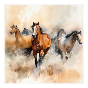 „Fünf wilde Mustangs“ staubige westliche Aquarellm Fotodruck