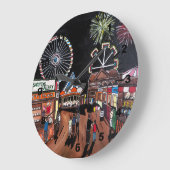 Funfair at Night Painting by Alfred Fox Große Wanduhr (Winkel)