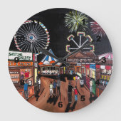 Funfair at Night Painting by Alfred Fox Große Wanduhr (Vorderseite)
