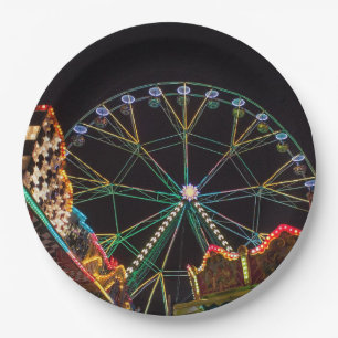 Funfair Riesenrad bei Nacht Pappteller