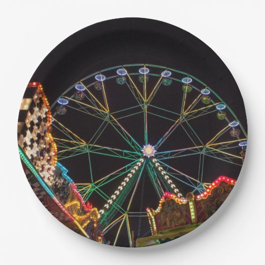 Funfair Riesenrad bei Nacht Pappteller (Vorderseite)