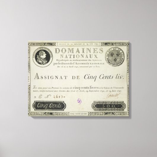 fünfhundert livres Banknote, 19. Juni 1791 Leinwanddruck (Vorderseite)