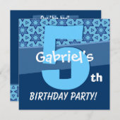 Fünfjährige Birthday Blue Stars für Boy W727 Einladung (Vorne/Hinten)