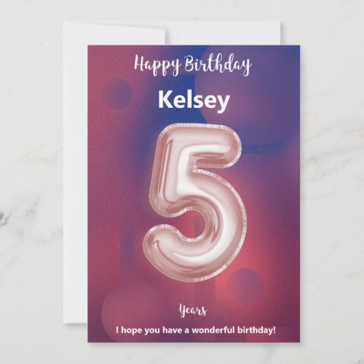 Fünfjährige Happy Birthday Card (Vorderseite)