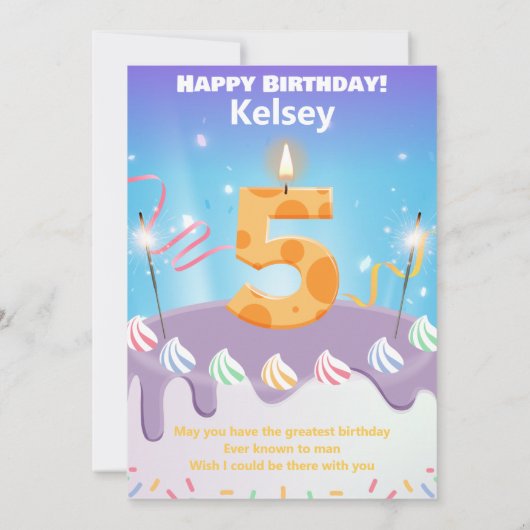 Fünfjährige Happy Birthday Card personalisiert (Rückseite)