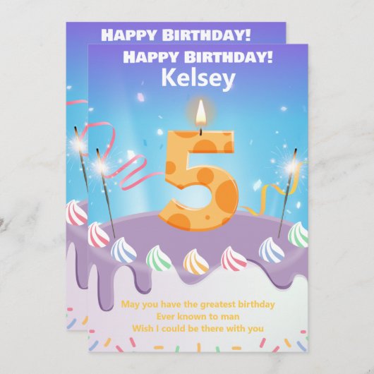 Fünfjährige Happy Birthday Card personalisiert (Vorne/Hinten)
