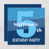 Fünfjähriges blaues Muster für Boy V06D Einladung (Vorne/Hinten)