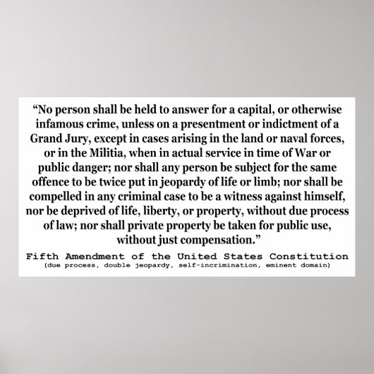 Fünfte Änderung der Verfassung der Vereinten Staat Poster (Vorne)