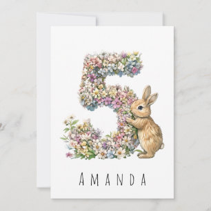 Fünfte Geburtstagskarte "Floral Five & Bunny Card" Einladung