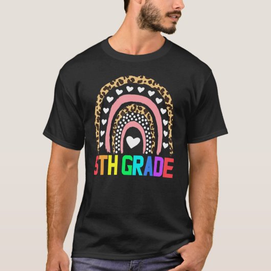 Fünfte Klasse Lehrer Leopard Regenbogen Fünfte Kla T-Shirt (Vorderseite)