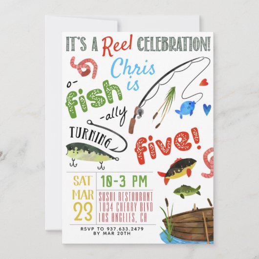 Fünfter Geburtstag Fischen Einladung (Vorderseite)