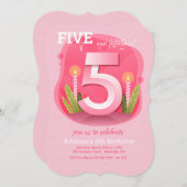 Fünfter Geburtstag in Rosa Einladung (Vorne/Hinten)