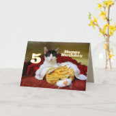 Fünfter Geburtstag Kitten mit Toy Tiger Karte (Gelbe Blume)