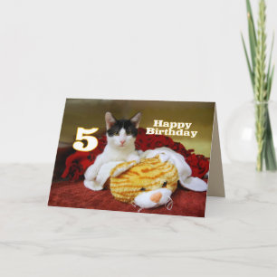 Fünfter Geburtstag Kitten mit Toy Tiger Karte