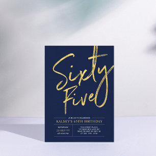fünfundsechzig   Gold & Navy Blue 65. Geburtstagsp Einladung