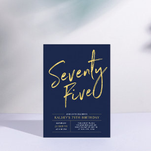 fünfundsiebzig   Gold & Navy Blue 75. Geburtstag Einladung