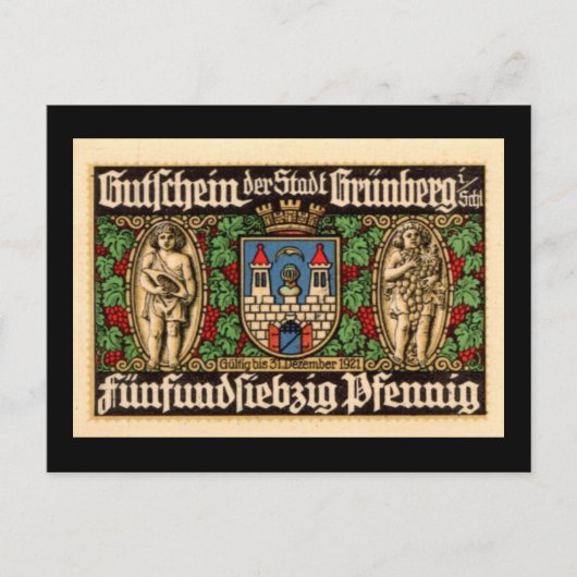 Fünfundsiebzig Pfennig 1921 Deutsche Note Postkarte (Vorderseite)