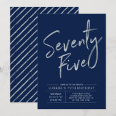 fünfundsiebzig | Silver & Navy 75. Geburtstag Einladung (Vorne/Hinten)