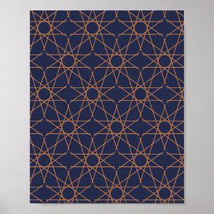 Fünfzackige Sterngeometrie in Indigo und Kupfer Poster