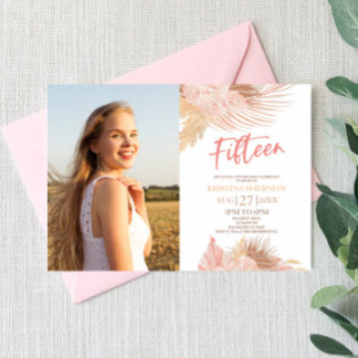 Fünfzehn Boho Pink Foto 15. Geburtstagsparty Einladung
