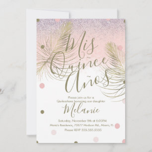 Fünfzehn Faux-Glitter-Punkte Gold-Feder Rosa Einladung