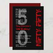 Fünfzig - 50. Geburtstag Schwarz-weiß Red Einladung (Vorne/Hinten)