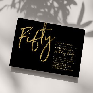 fünfzig | Black & Gold Moderne 50. Geburtstagspart Einladung