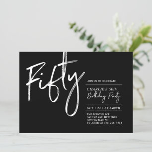 fünfzig   Black & White Modern 50. Geburtstagspart Einladung