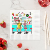 Fünfzig Diner Nostalgic Couple Holding Hands Napki Serviette (Beispiel)