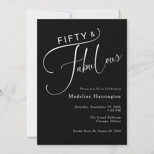 Fünfzig & Fabelhaft Elegant Script 50. Geburtstag Einladung (Vorderseite)