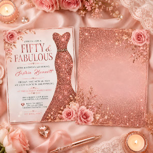 Fünfzig & Fabelhaft Glitzerkleid Elegant Blumen Einladung