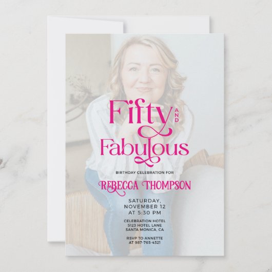 Fünfzig Fabelhafte Foto Pink Script 50. Geburtstag Einladung (Vorderseite)