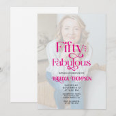Fünfzig Fabelhafte Foto Pink Script 50. Geburtstag Einladung (Vorne/Hinten)