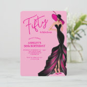 Fünfzig Fabelhafte Kleid Rosa 50. Geburtstag Einladung (Stehend Vorderseite)