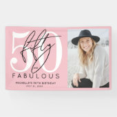 Fünfzig Fabelhafte Pink 50. Geburtstagsfeier Banner (Horizontal)