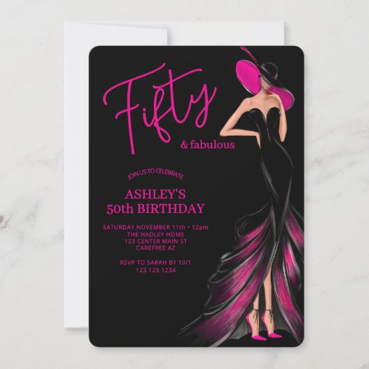 Fünfzig Fabelhafte Rosa Kleid 50. Geburtstag Einladung (Vorderseite)