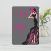 Fünfzig Fabelhafte Rosa Kleid Grau 50. Geburtstag Einladung (Stehend Vorderseite)