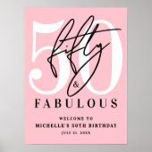 Fünfzig Fabelhafte Rosa Willkommensschild zum 50. Poster (Vorne)
