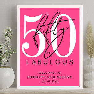 Fünfzig Fabelhafte Rosa Willkommensschild zum 50. Poster