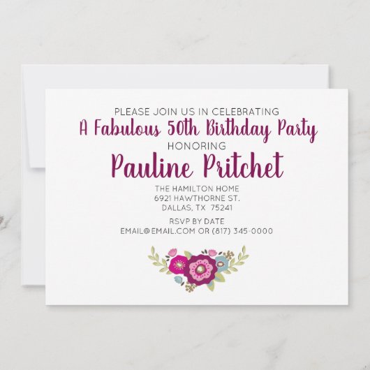 Fünfzig Fabulous 50. Geburtstag Einladung (Rückseite)