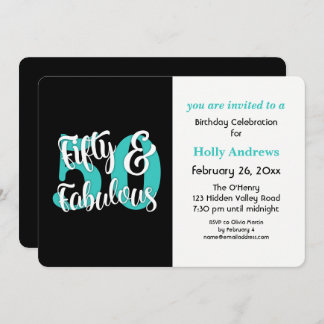 Fünfzig & Fabulous Aqua Typografie Geburtstagspart Einladung