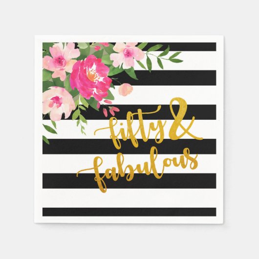 Fünfzig & Fabulous Napkin - Schwarz/Weiß Streifen Serviette (Vorderseite)