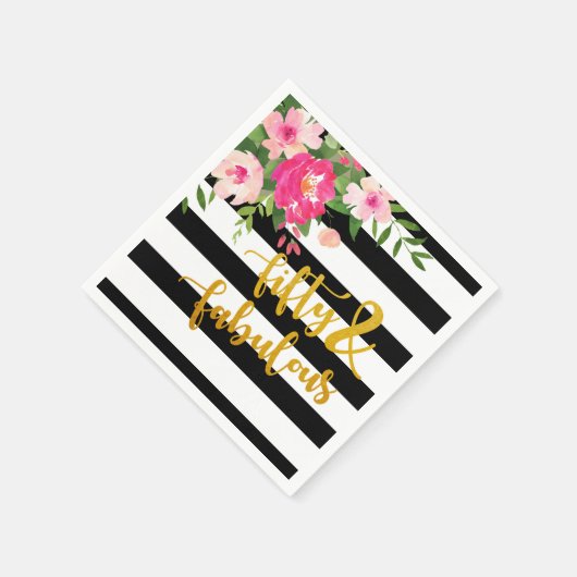 Fünfzig & Fabulous Napkin - Schwarz/Weiß Streifen Serviette (Ecke)